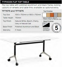 Typhoon Flip Top Table Range And Specifications